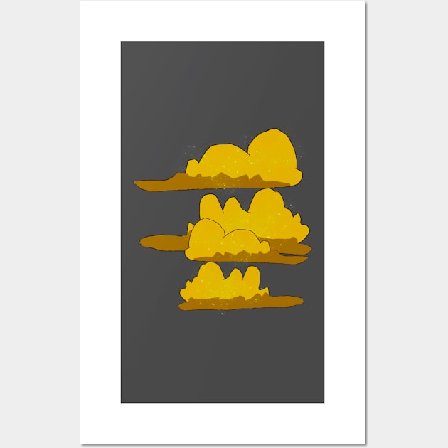 Yellow Sparkly Fluffy Clouds Wall Art by Usagicollection